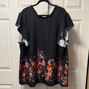 SHEIN Black Floral Ruffle Sleeve Blouse